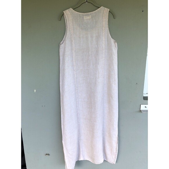 Flax Linen Maxi Dress Women S Cream Sleeveless Midi Relax Side Slits Lagenlook - Picture 9 of 14